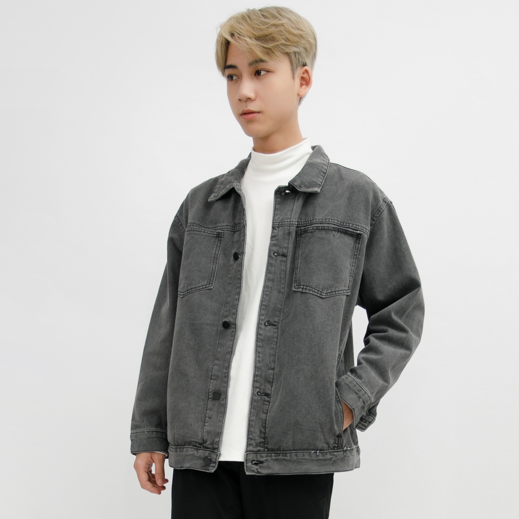 Áo Khoác Jean Trơn Denim Jacket Nam MANDO Vải Jean Thô Cao Cấp 2 Màu Form Rộng Basic Unisex Thời Trang Hàn Quốc KJN005