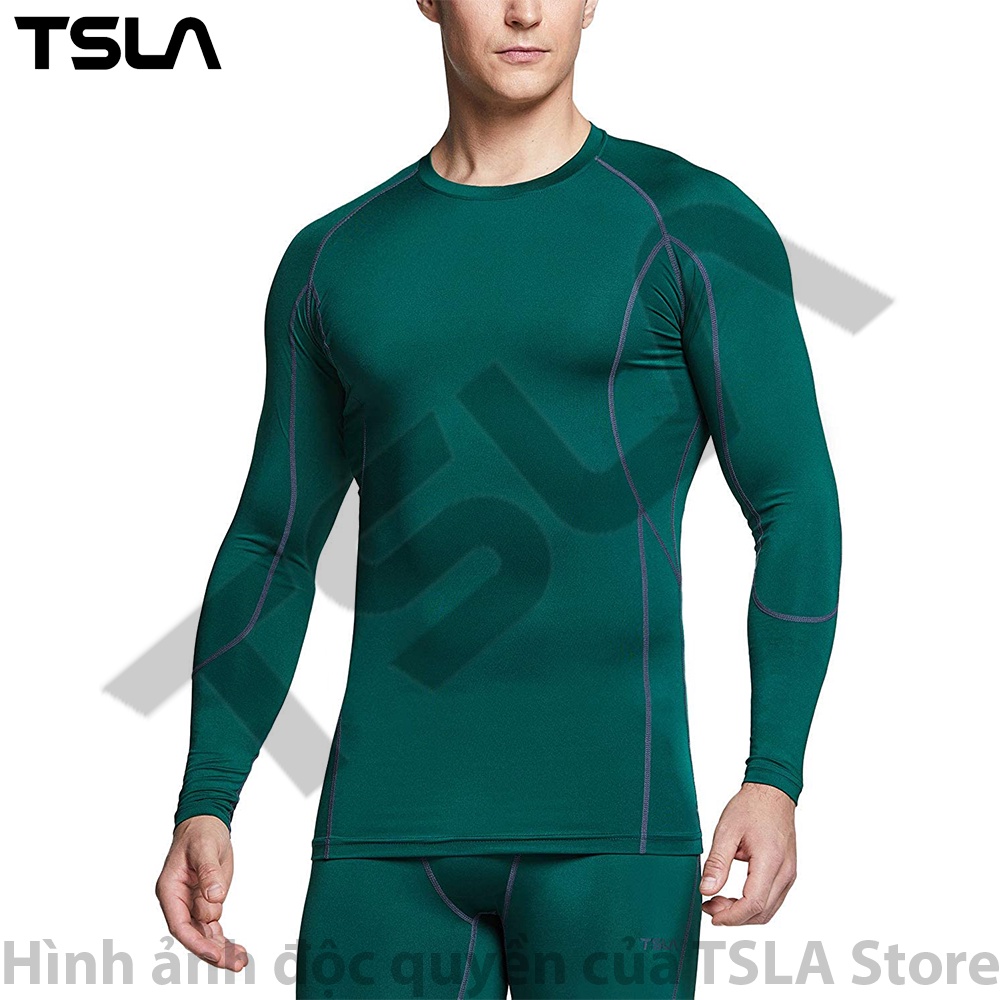 Áo giữ nhiệt nam dài tay cổ tròn TSLA lót lông chất thun form ôm body co giãn chơi thể thao bóng đá bóng rổ gym mùa đông | BigBuy360 - bigbuy360.vn