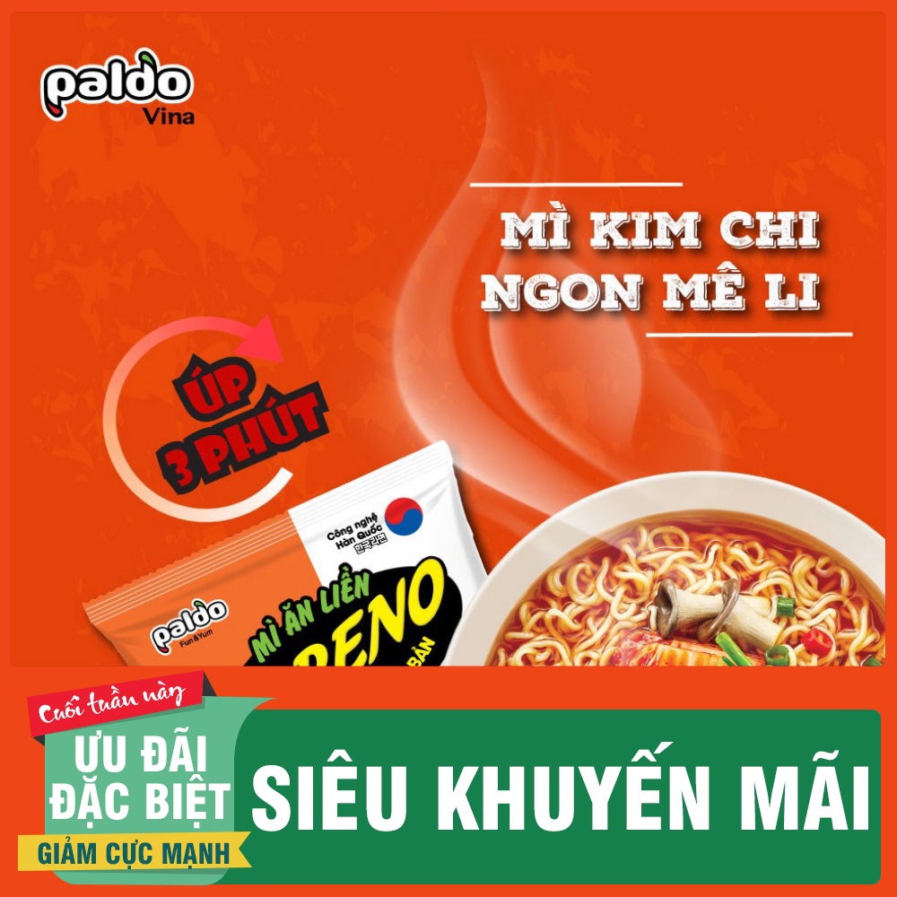 1 thùng 30 gói Mì Ăn Liền Koreno vị ngon nguyên bản Vị Kim chi/ Vị bò cay