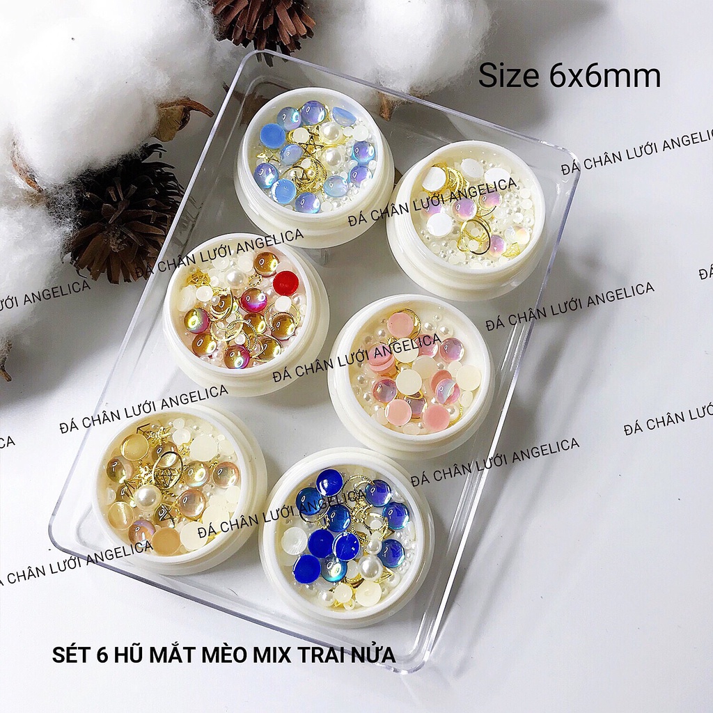 Set 6 Hũ Mắt Mèo Mix Trai Nửa Trang Trí Móng ANGELICA S6HMM