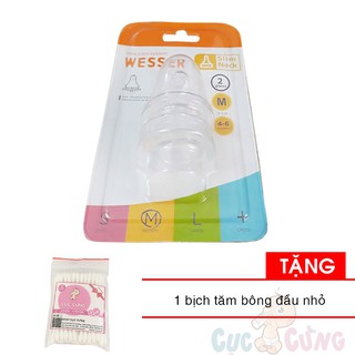 Ty bình sữa Wesser cổ thường size M -2 cái/vỹ Tặng 1 gói tăm bông đầu nhỏ