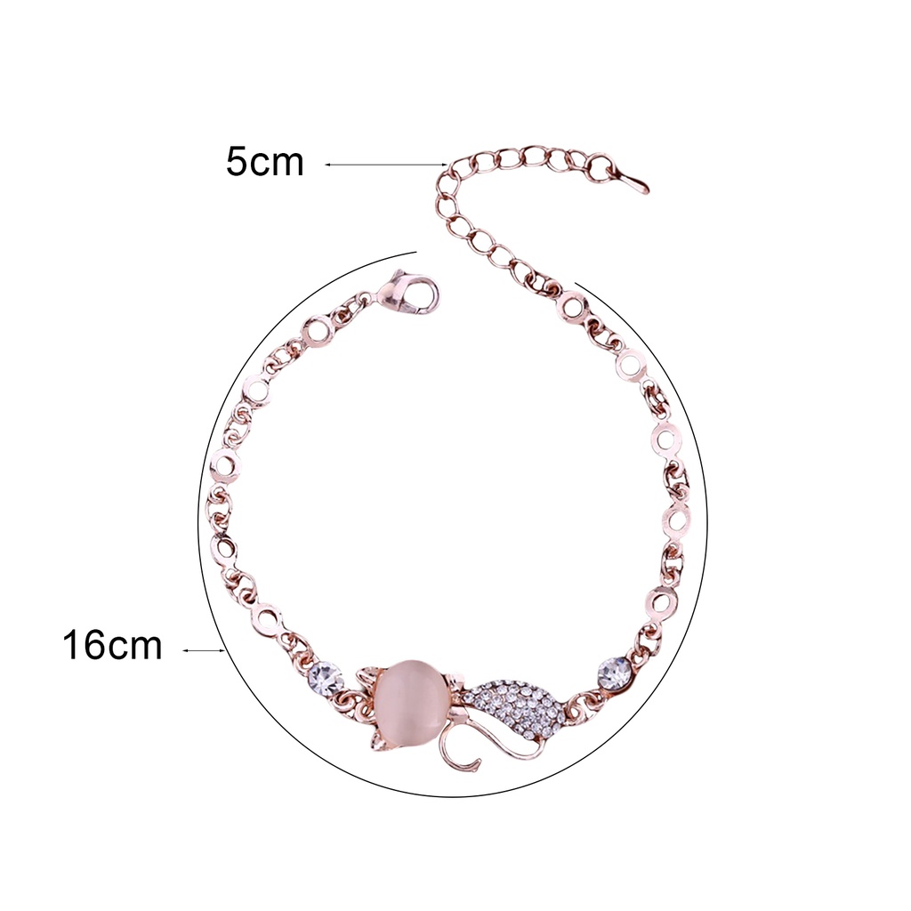 Vòng Tay Nữ Mặt Hình Mèo Đính Đá Opal Dễ Thương