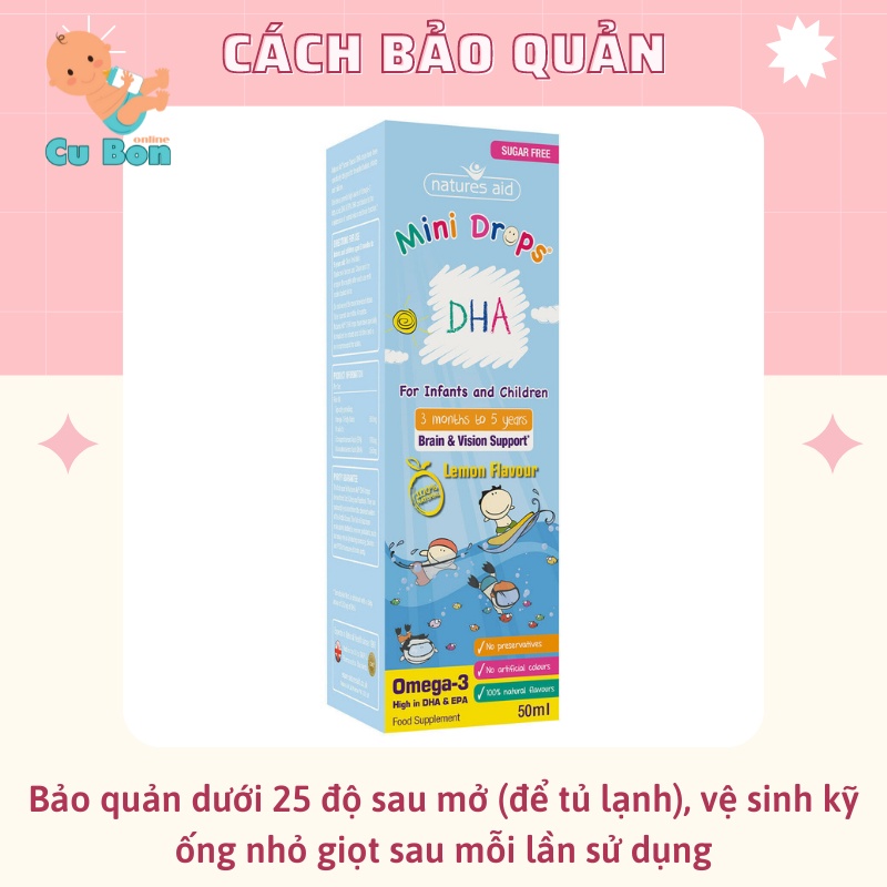 DHA cho bé Natures Aid DHA Drops của Anh 50ml dạng giọt chứa omega-3 giúp bé phát triển trí tuệ từ 3 tháng tuổi