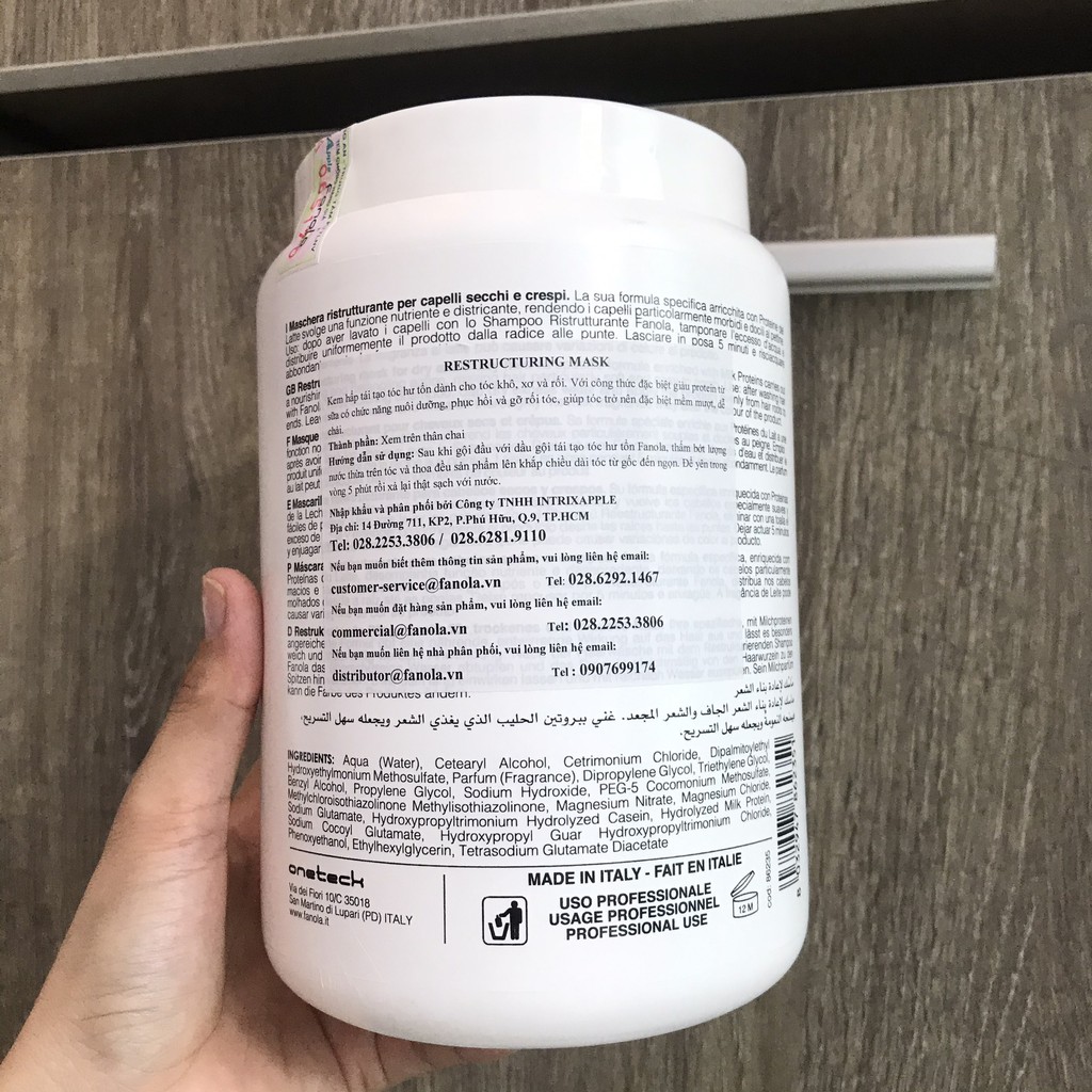 Hấp dầu Fanola Nutricare Mask phục hồi tóc hư tổn 1500ml