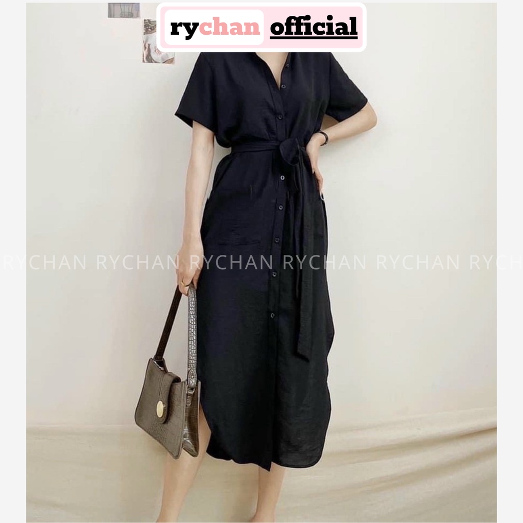 Đầm Suông Cổ Tàu Xẻ Tà 2 Bên Kèm Dây Buộc Eo [Ảnh Thật Cuối] - DS0101