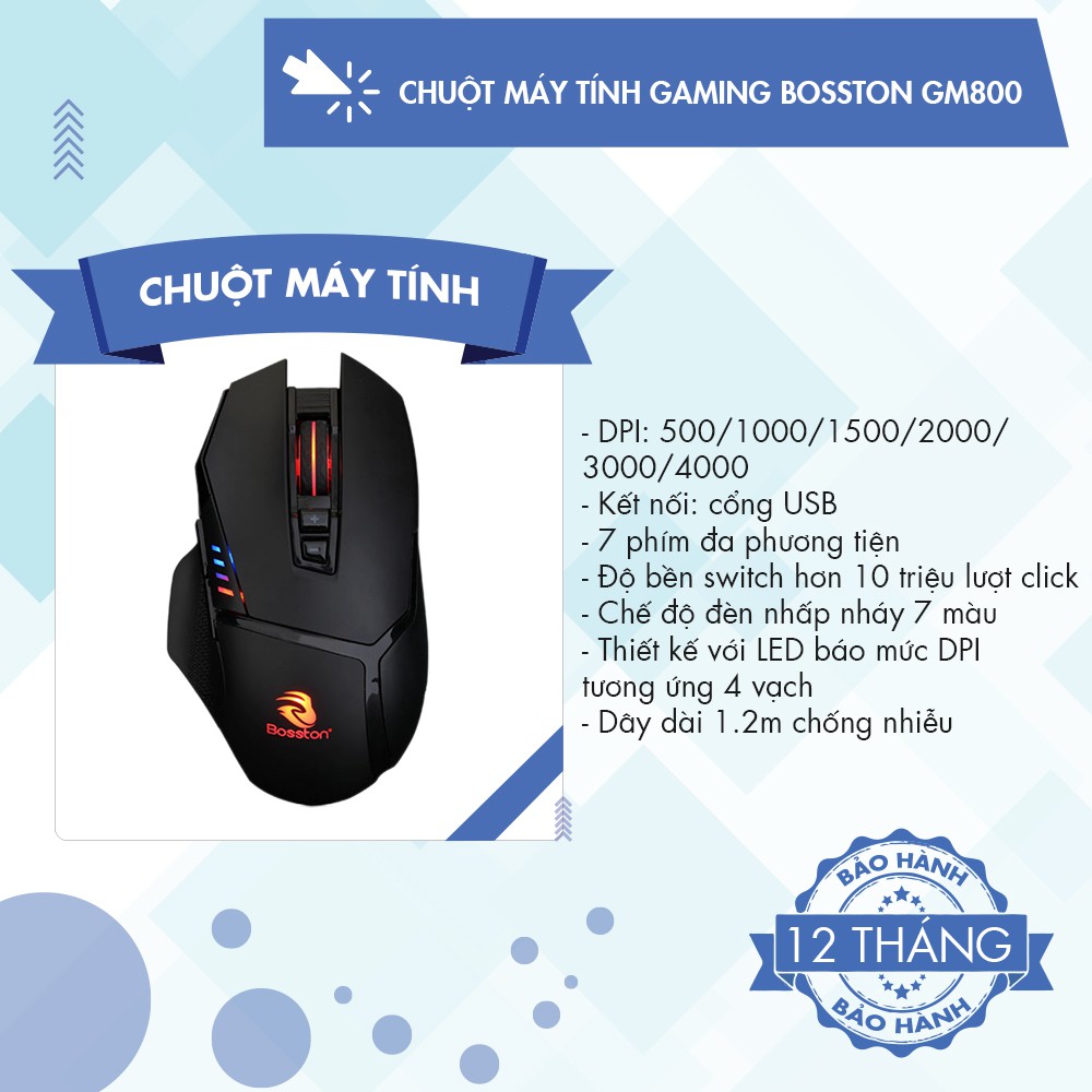 Chuột Máy Tính Bosston GM800 LED Chuyên Game Có Dây Chính Hãng