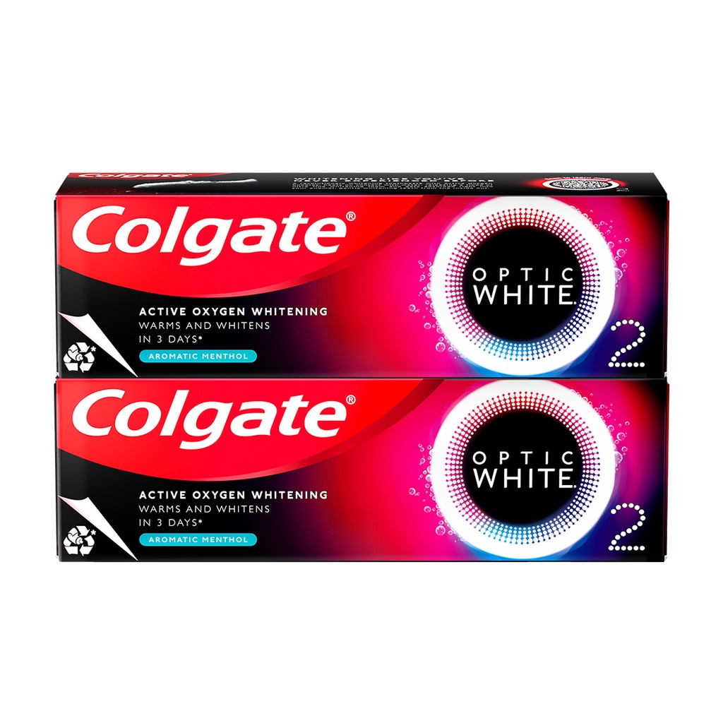 Bộ 2 Kem Đánh Răng Colgate Optic White O2 Oxy Hoạt Tính trắng răng 3 ngày 85g