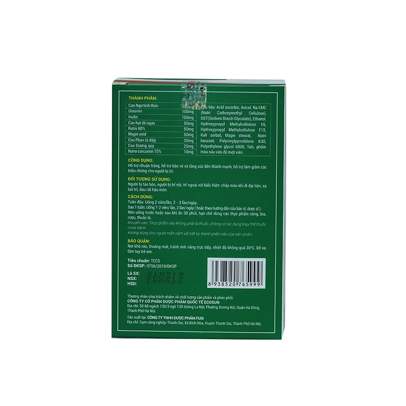 [NEW] Hộp 20 viên uống Dotrisun – Tiêu trĩ nhuận tràng, hỗ trợ giảm các triệu chứng của bệnh trĩ, ngăn ngừa táo bón | Thế Giới Skin Care