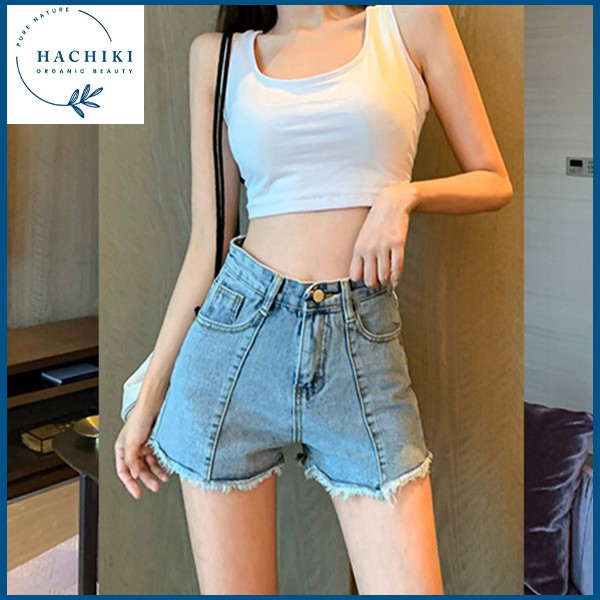 Quần đùi jean nữ lưng cao đẹp thời trang cao cấp HACHIKI Quần short jeans nữ phong cách Hàn Mã QSJ01