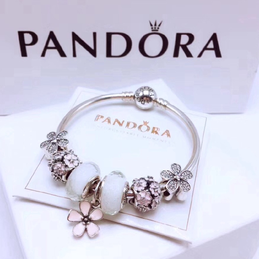 Pandora Mặt Dây Chuyền Bạc 925 100% Hình Bông Hoa Nhiều Màu Kèm Hộp Đựng Diy