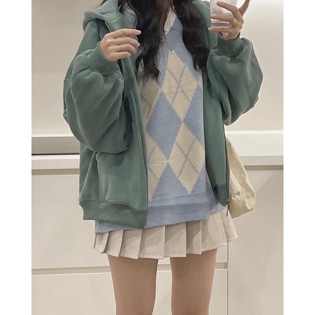 [Ảnh thật cuối] Áo khoác nỉ Hoodie có mũ tay bồng form rộng gam màu Pastel phong cách Hàn Quốc | BigBuy360 - bigbuy360.vn