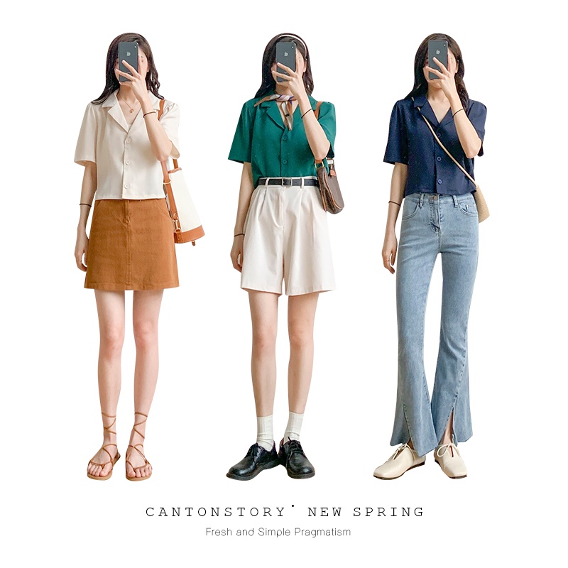 Áo Sơ Mi Ngắn Tay Cổ Vest Thiết Kế Mới Thời Trang Mùa Hè Theo Phong Cách Pháp Dành Cho Nữ