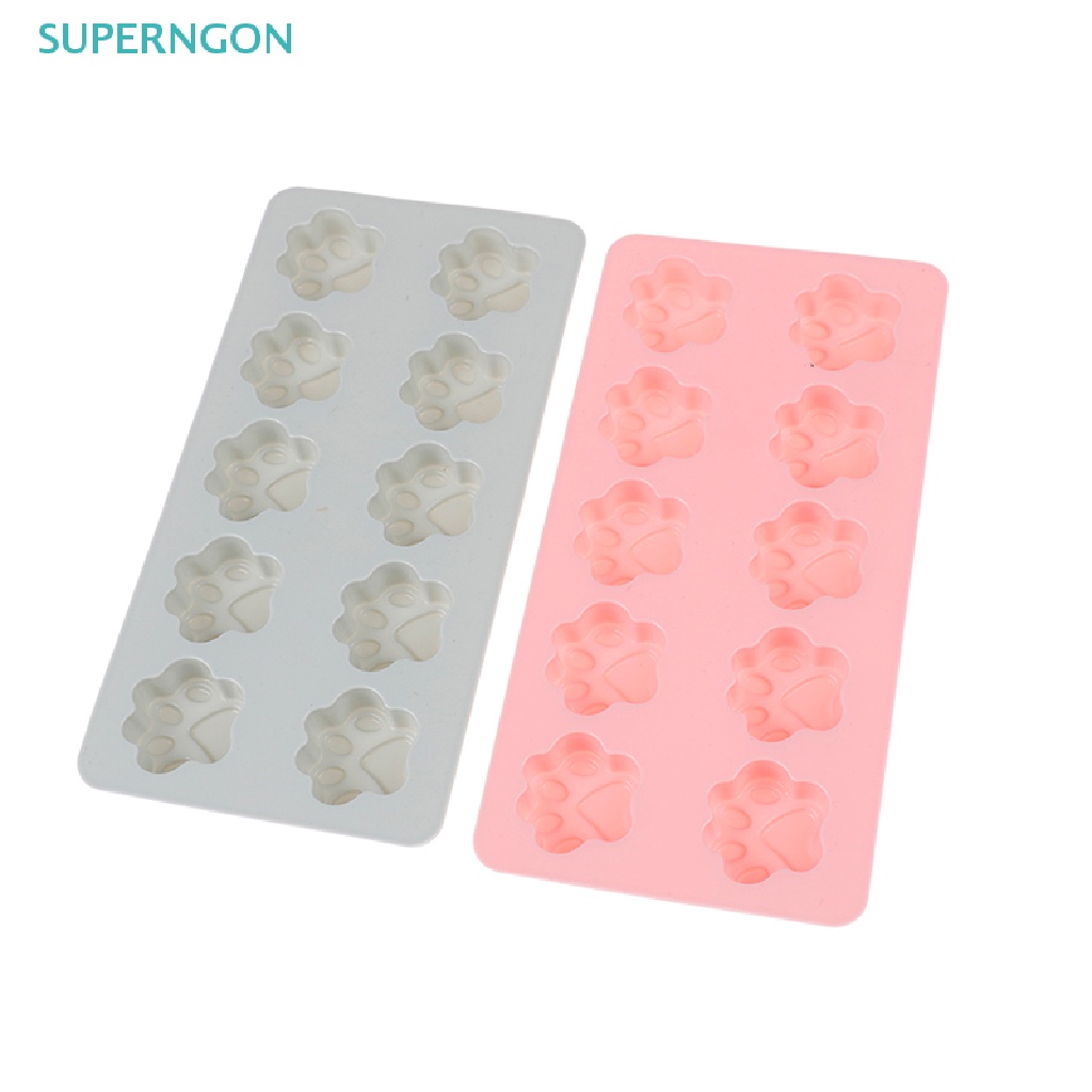 Khuôn Silicone 10 Ngăn Tạo Hình Dấu Chân Mèo Trang Trí Bánh