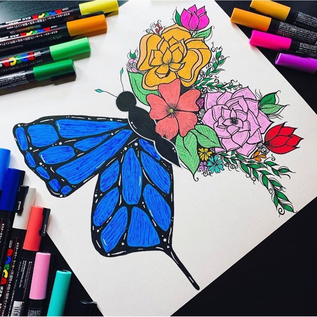 Bộ 8 bút sơn nước vẽ đa chất liệu Uni Posca PC-5M - Ngòi 1.8 - 2.5mm