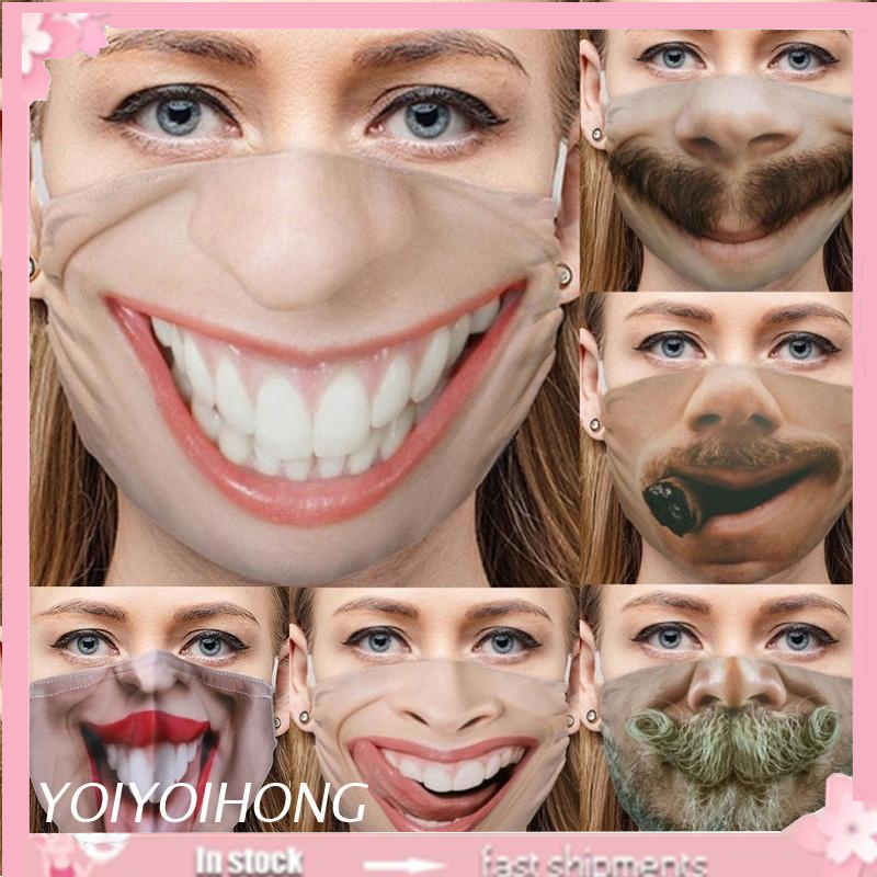 Khẩu trang chống bụi in họa tiết mặt cười 3D vui nhộn có thể giặt được