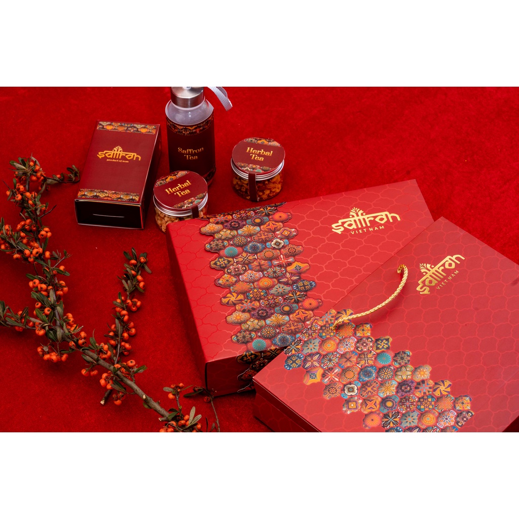 Quà tặng doanh nghiệp thương hiệu Saffron Việt Nam Nhụy Hoa Nghệ Tây Jahan với trà hoa