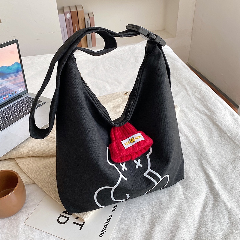 Túi Xách Canvas Cỡ Lớn In Họa Tiết Hoạt Hình Phong Cách Hàn Quốc Thời Trang Cho Nữ