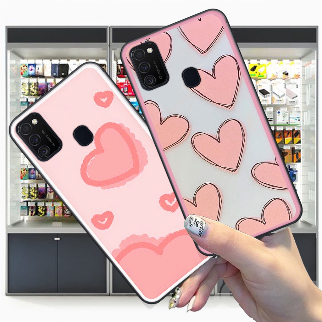 Ốp Samsung M21 / M30s in hình trái tim caro đen trắng , hồng cute xinh xắn dễ thương