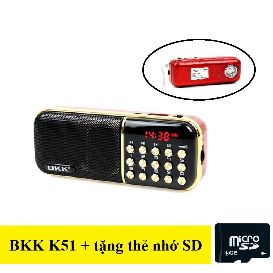 Loa mini BKK K51 nghe đài, nghe nhạc, nghe kinh phật - có đèn pin cực sáng