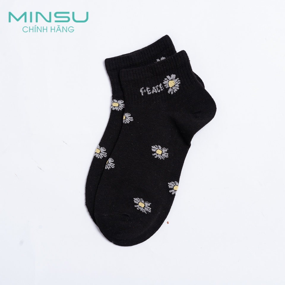 Vớ Nữ Cổ Ngắn Hàn Quốc MINSU M1365 Thêu Hình Hoa Cúc Họa Mi Cute, Chất Cotton Thoáng Mát Thấm Hút Mồ Hôi