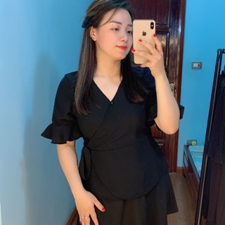 Áo thắt nơ eo đen bigsize