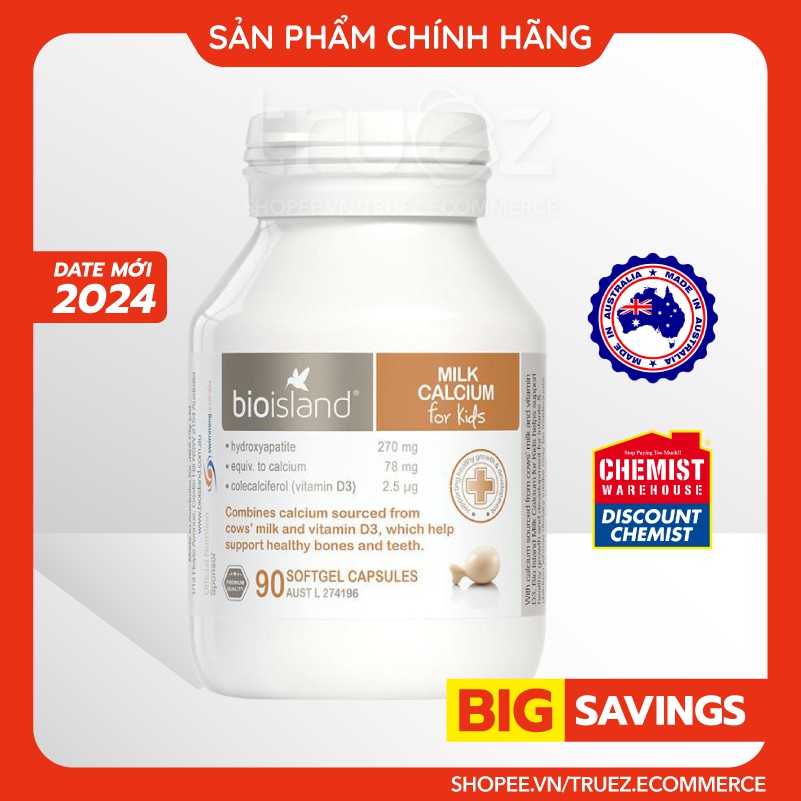 Viên Canxi Sữa cho bé [ÚC] Bio Island Milk Calcium for Kid [Chính hãng]