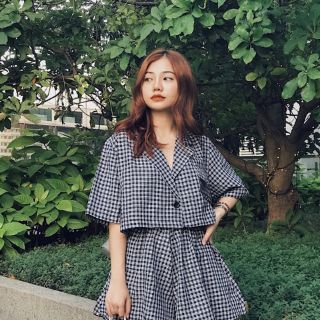 Set combo váy kẻ caro