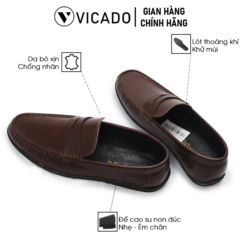 Giày lười nam da bò cao cấp tăng chiều cao 3cm Loafer VICADO VA1140 màu nâu