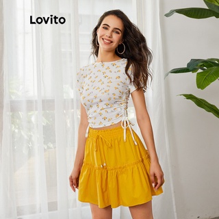 1221de-Chân váy mặc nhà Lovito viền xếp nếp cỡ lớn phong cách ngọt ngào L03110 (màu vàng)