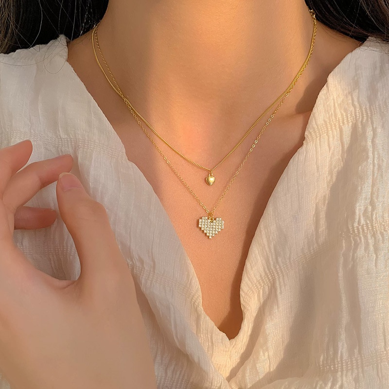 Vòng cổ Mặt Trái Tim Đôi Đính Đá Lấp Lánh Phong Cách Hàn Quốc