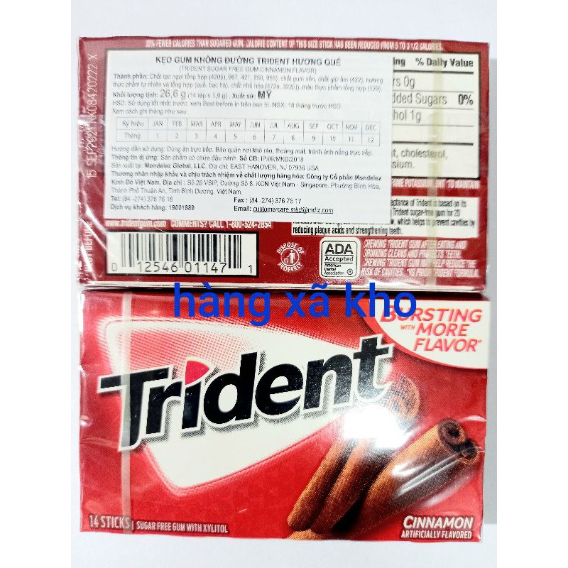 kẹo cao su Trident không đường vĩ 26.6 g(14 thanh) -Mỹ có 4 vị