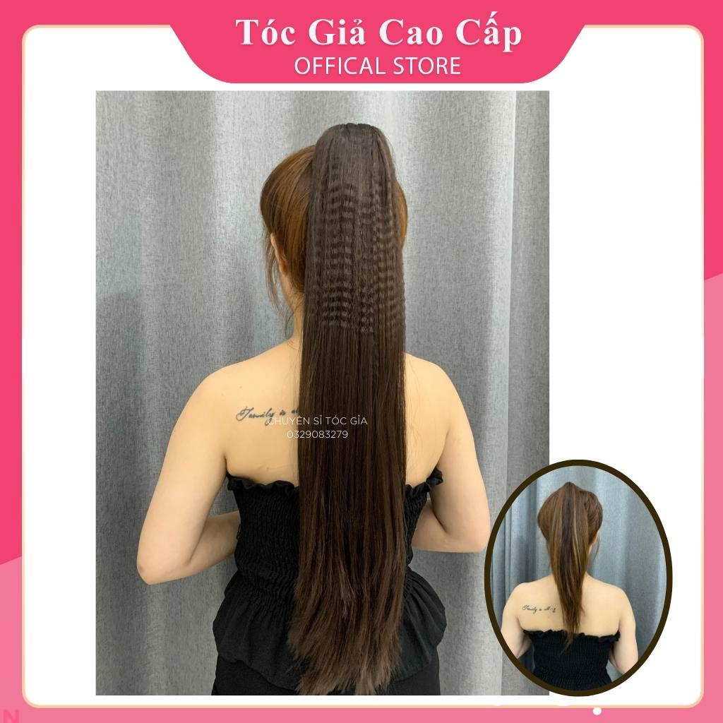 Tóc giả ngoặm thẳng dài 60cm bấm phồng chân tóc, loại đẹp