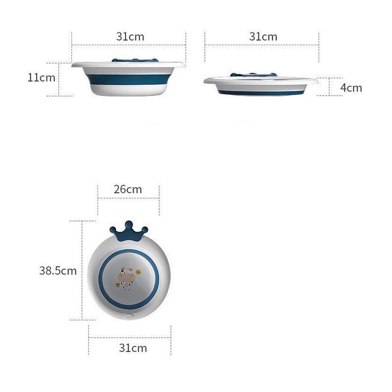 Thau Chậu Rửa Mặt Gấp Gọn Hình Chú Bò Sữa, Chó Con, Vương Miện Và Thỏ Dễ Thương Cho Bé Yêu