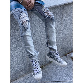 Quần jean nam zip xanh rách gối pacsun