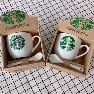 Cốc uống cà phê Starbucks bằng sứ màu trắng kèm muỗng