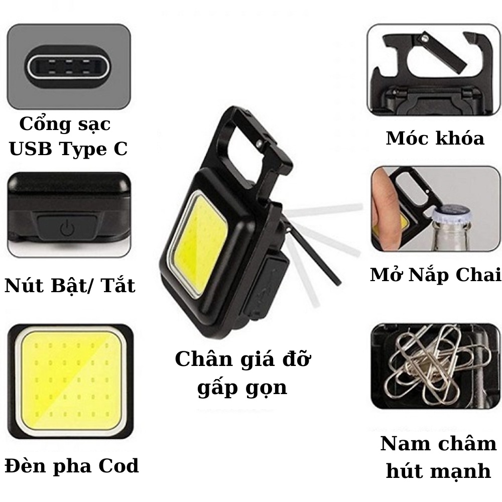 Đèn Led Cob Mini Có Móc Khóa Đa Năng Có Thể Sạc Lại Đa Chức Năng Nhỏ Gọn Tiện Dụng