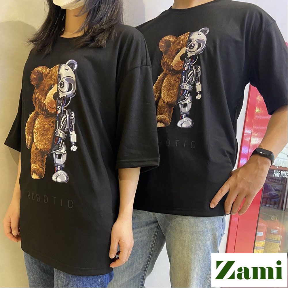 Áo Thun Unisex Nam Nữ Cổ Tròn Tay Lỡ Form Rộng Phong Cách Streetwear Basic In Hình Gấu Robotic ZT22 Zami | BigBuy360 - bigbuy360.vn
