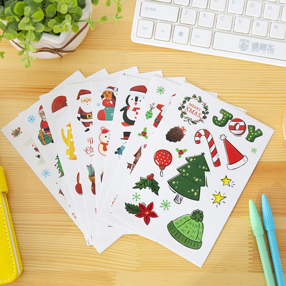 Bộ 10 Miếng Dán Trang Trí Hộp Quà Hình Cây Thông/Động Vật Hoạt Hình Dễ Thương