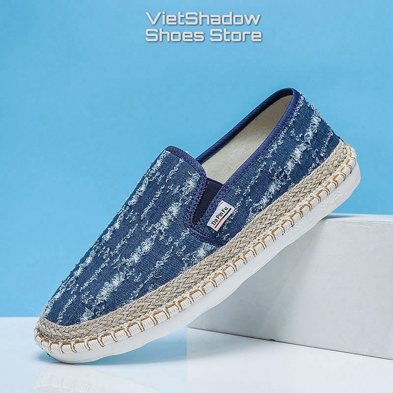 Slip on nam - Giày lười vải bò mài 2 màu đen và xanh denim - Mã 895