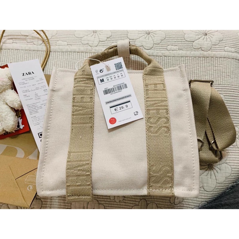 TÚI XÁCH ZARA MINI VẢI DÙ IN CHỮ MÀU XANH KAKI