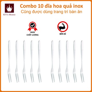 Combo 10 dĩa ăn hỏa quả nĩa trái cây inox trang trí nhà bếp đẹp 13cm (có sẵn)