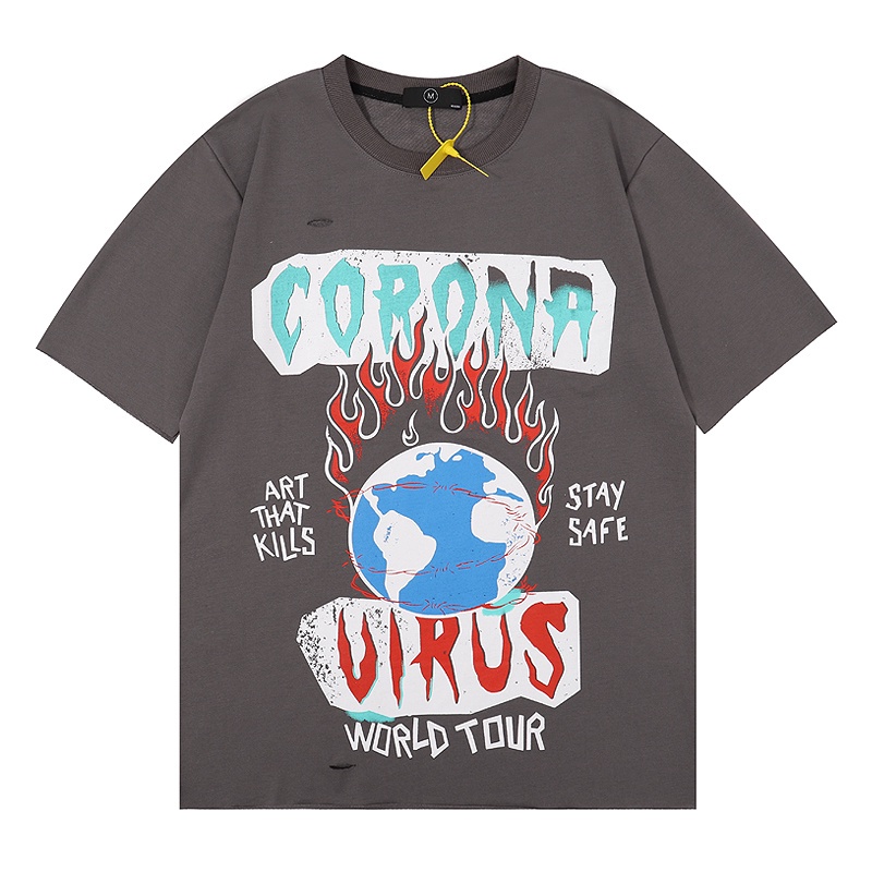 - Gallery Dept. Áo Thun Tay Ngắn In Chữ Cắt Xẻ Viền Mạ Đồng retro Dễ Phối Đồ Phong Cách Hip-hop Đường Phố Cho Cặp Đôi