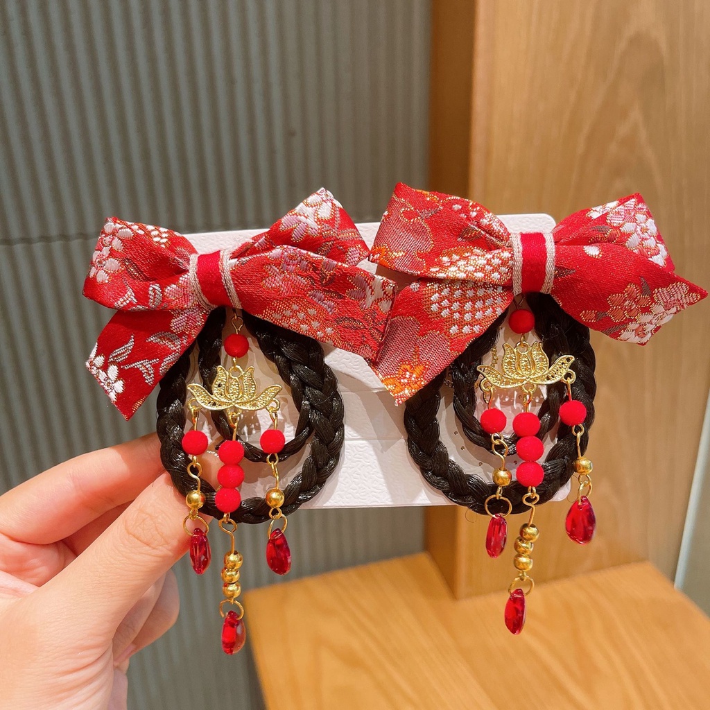 Bộ Kẹp Tóc Hình Bướm Tua Rua Phong Cách Trung Hoa Mừng Năm Mới Cho Bé Gái