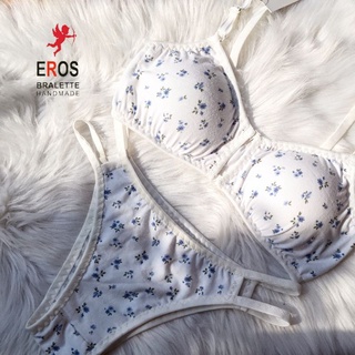 Áo lót Bralette thun cotton trắng hoạ tiết hoa nhí xinh