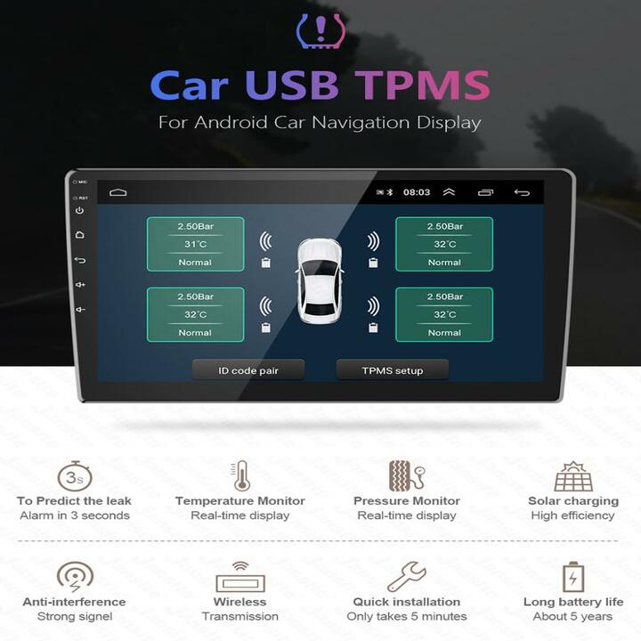 Bộ cảm biến áp suất lốp van ngoài TPMS dùng cho ô tô có màn hình DVD Android - Chip cảm biến Infineon SP40 của Đức