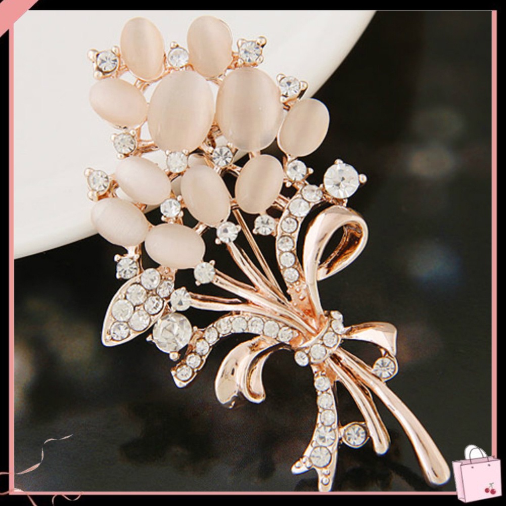 Ghim Cài Áo Hình Hoa Lúa Mì Đính Đá Opal Phong Cách Vintage