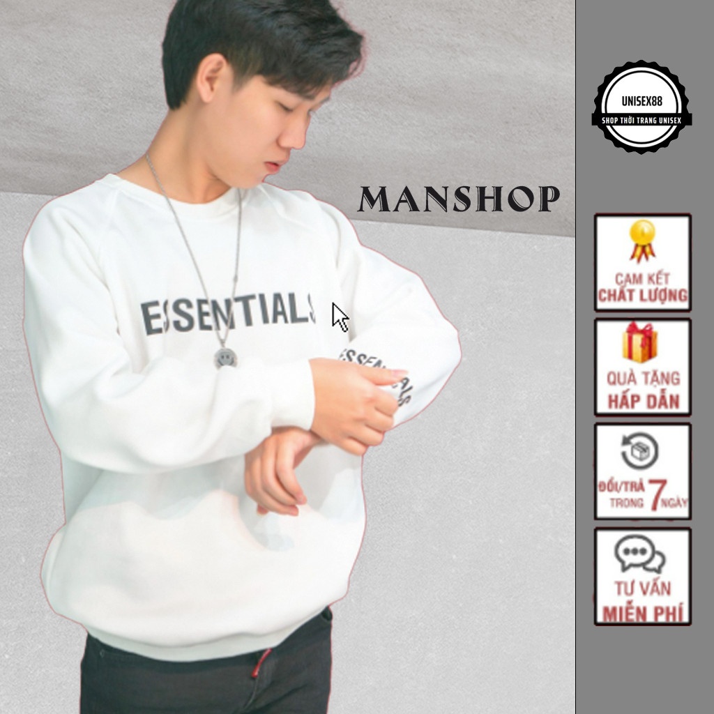 Áo Sweater ESSENTIAL Nam Nữ Unisex,Chất Nỉ dày dặn, Phom thụng Unisex.