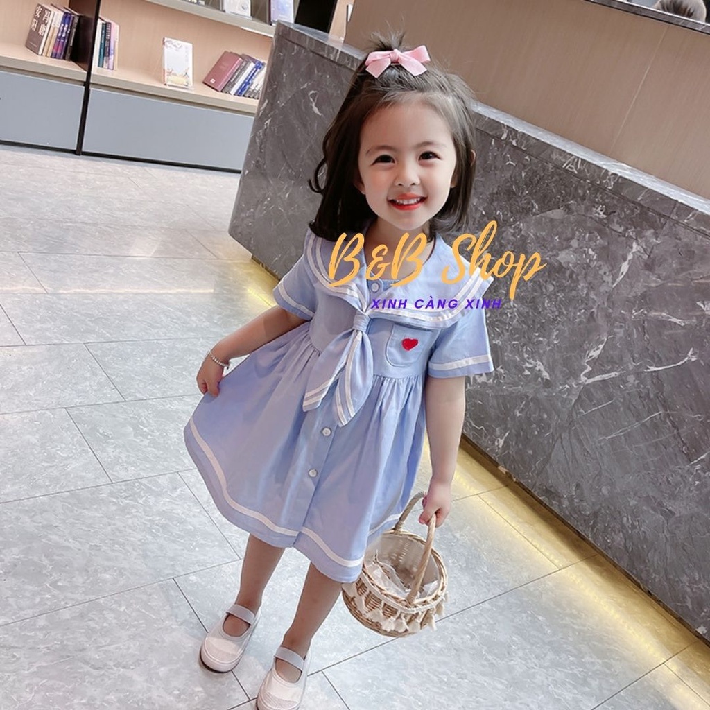 Đầm Trẻ Em Phối Viền Trắng Váy Thủy Thủ Cao Cấp Phong Cách Thanh Lịch Kiểu Pháp Cho Các Bé Gái Từ 2-8 Tuổi Bao Đổi Trả