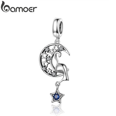 Charm hạt Bamoer AIC043 hình trăng lưỡi liềm lỗ hở 4.5mm DIY vòng tay vòng cổ