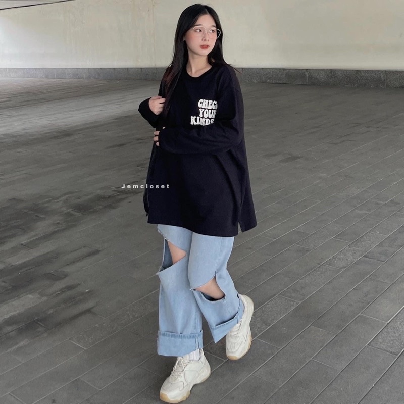 Áo nỉ cổ tròn CHECK REALLY in 2 mặt TTA877